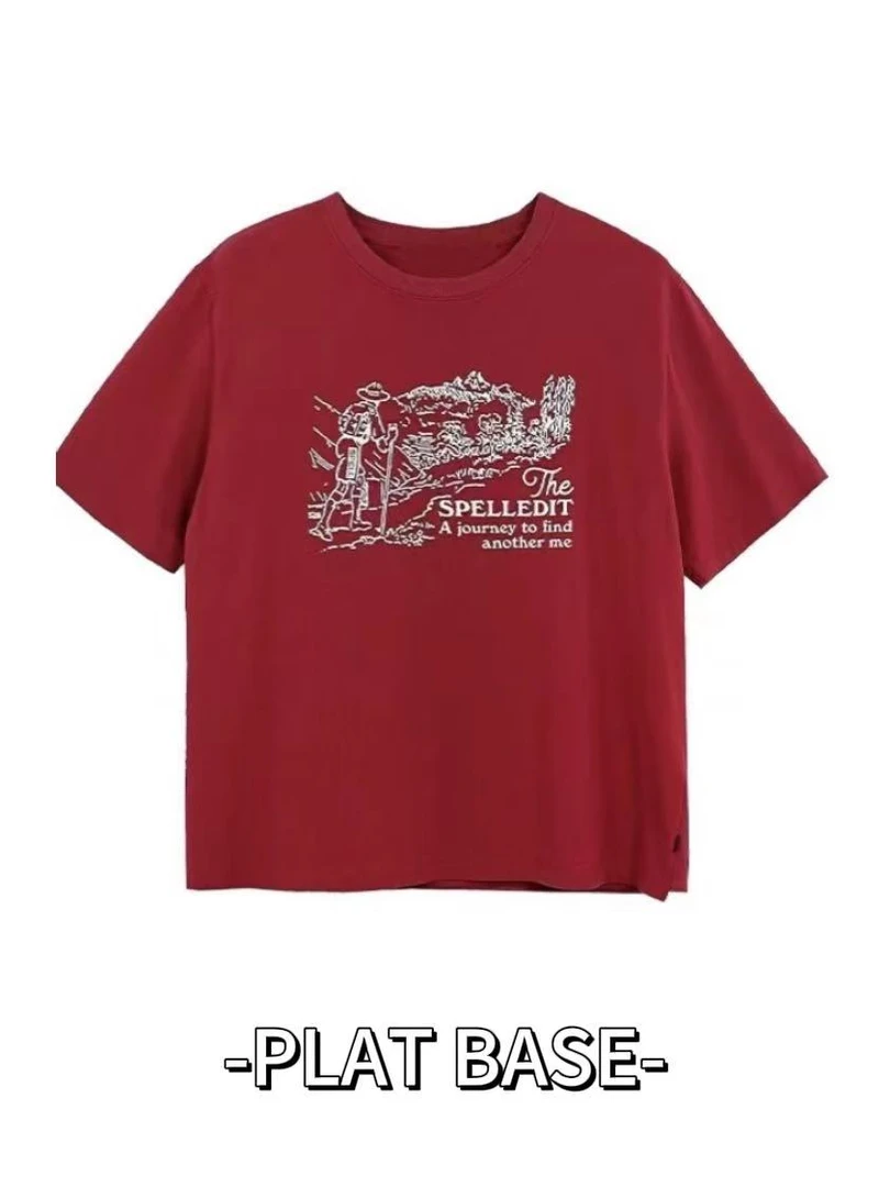 2024冬季新品徒步旅行T恤字母印花简约宽松设计上衣女