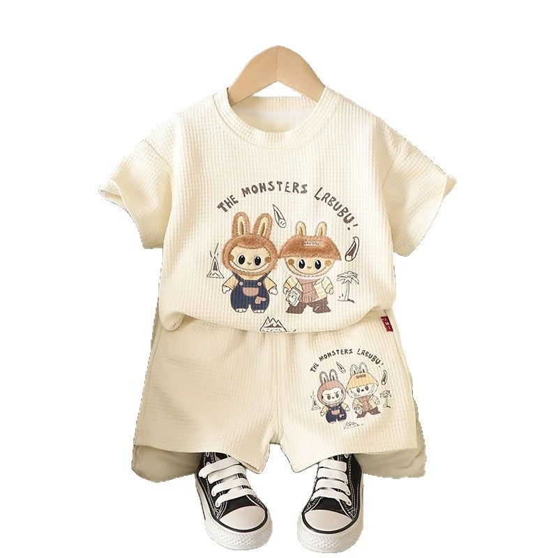 跨境男童夏装套装2025新款装夏季两只兔子短袖男宝宝夏款衣服