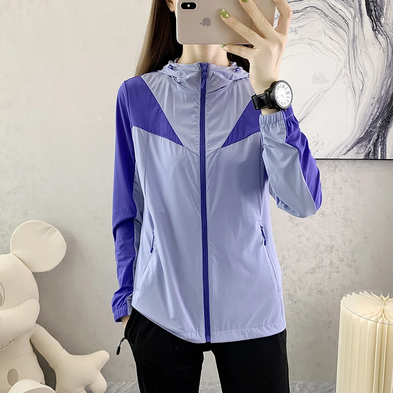 2K862户外冰丝弹力防晒衣女夏运动连帽防紫外线透气休闲风衣外套