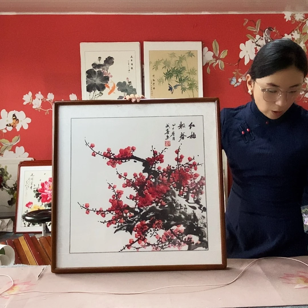 国画手写手绘带框包邮国画作品62✖️62