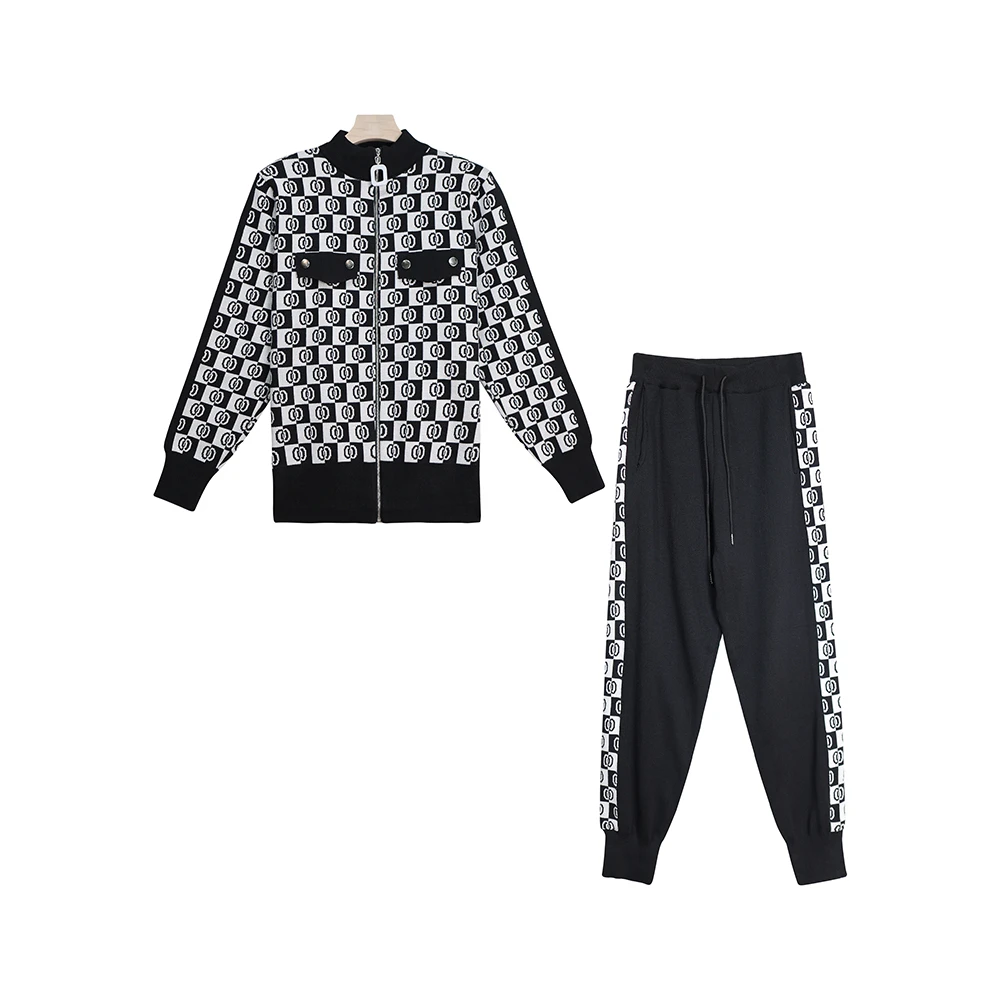 X2610【上新】早春时尚高端时髦格子休闲卫衣洋气减龄运动服套装