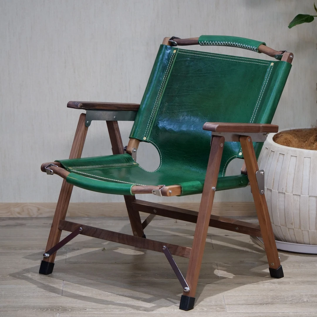 ZX北美黑胡桃木头层牛皮克米特椅