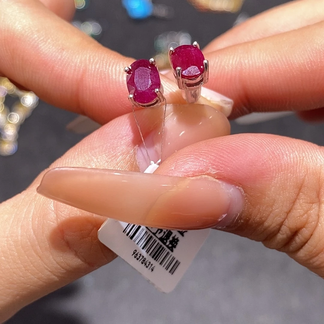 耳饰银S925镶嵌红宝石