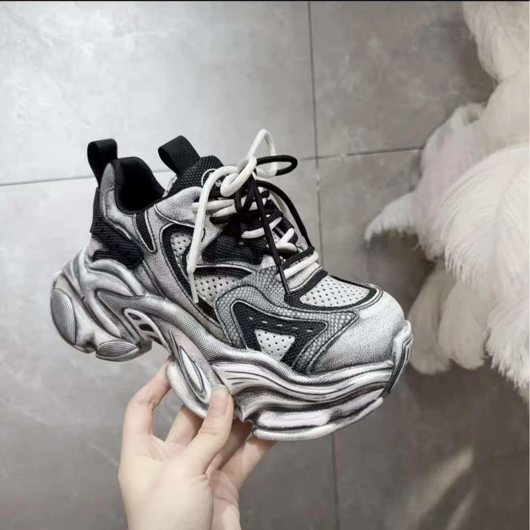 【栗】欧洲站2025秋季新款厚底增高运动老爹鞋学生复古ins休闲鞋潮