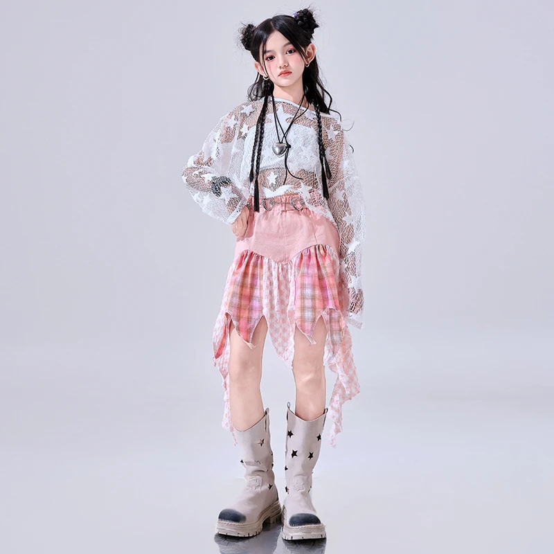女团爵士舞服装韩版女童甜酷时髦蕾丝上衣舞蹈走秀服现代舞演出服
