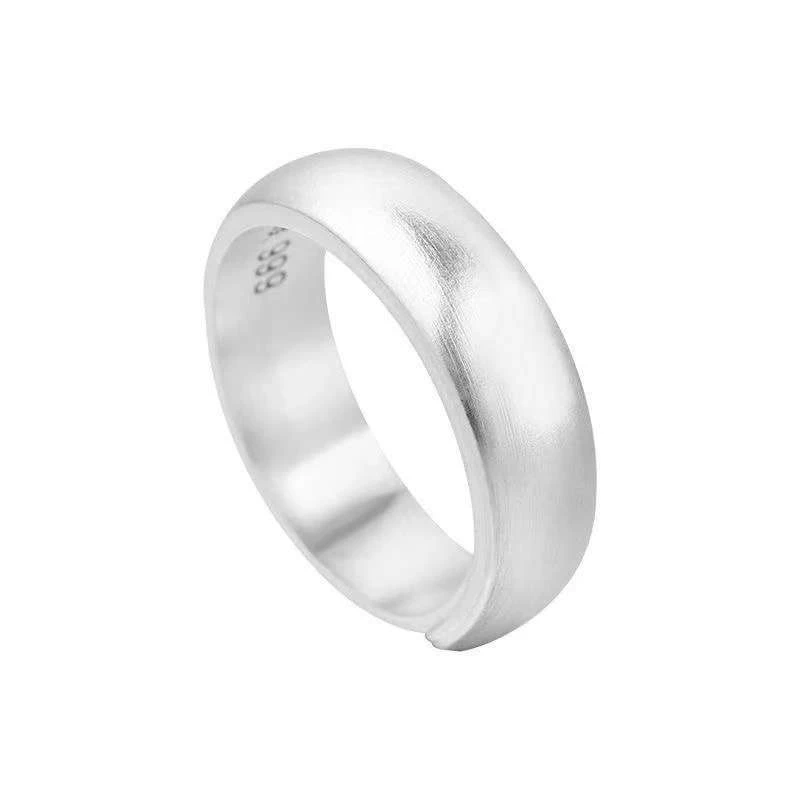 999古法泥鳅背开口银戒指