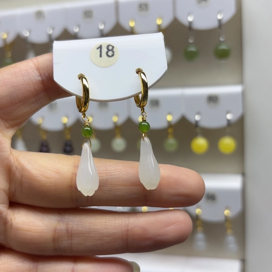 银S925镶嵌和田玉耳饰