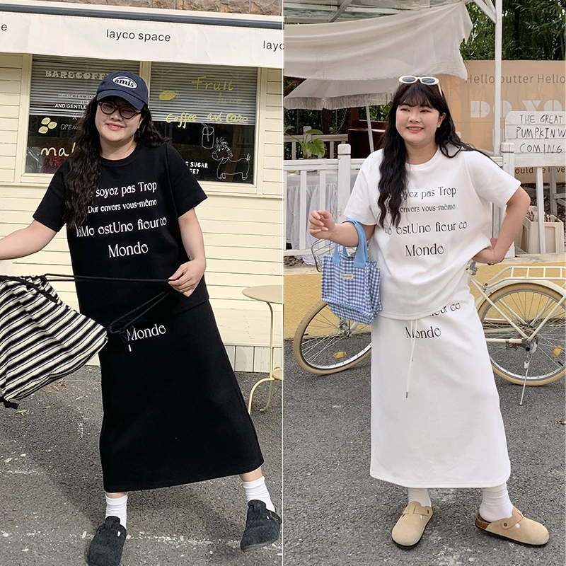 【旷野之息】新款圆领字母印花T字母印花半身裙夏日穿搭套装