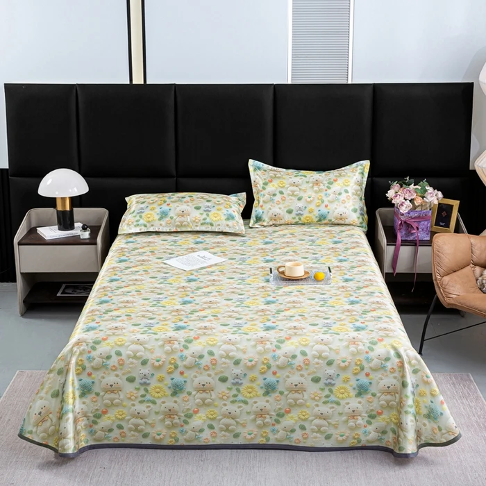 2025新款实物更立体5D立体数码印花凉感丝冰丝席凉席三件套