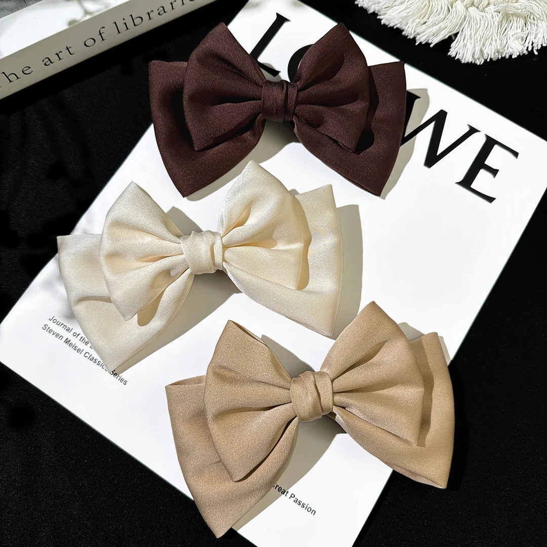 【3件8折】甜美公主真丝发夹女蝴蝶结弹簧夹气质百搭新款高级感缎面