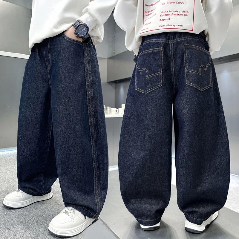 童装男孩牛仔裤2025新款春秋季中大童简约直筒休闲裤百搭帅气长裤