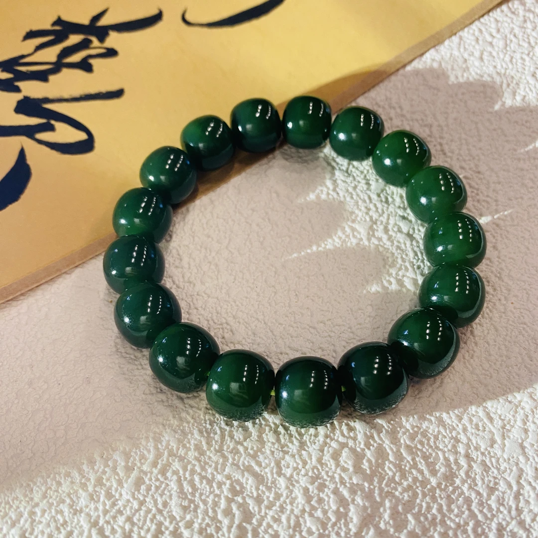 【V姐珠宝】HL11203 和田玉碧玉老型珠手串 12mm