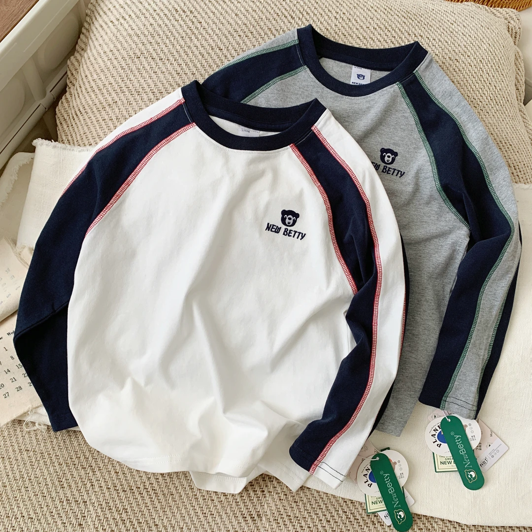 男童长袖T恤2025春秋新款儿童拼接百搭上衣宝宝圆领打底衫