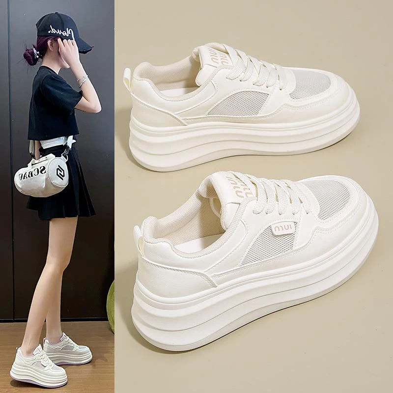 踩屎感网鞋女透气网面夏季单网小白鞋2025新款百搭厚底增高板鞋女