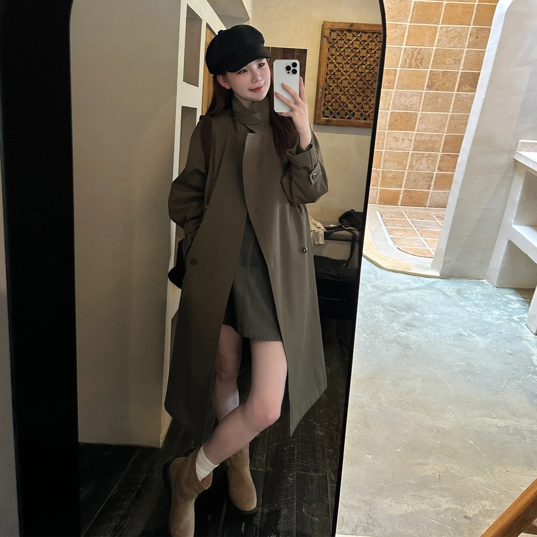 韩系早秋季巨好看的风衣女2025新款小个子英伦风高级感中长款外套