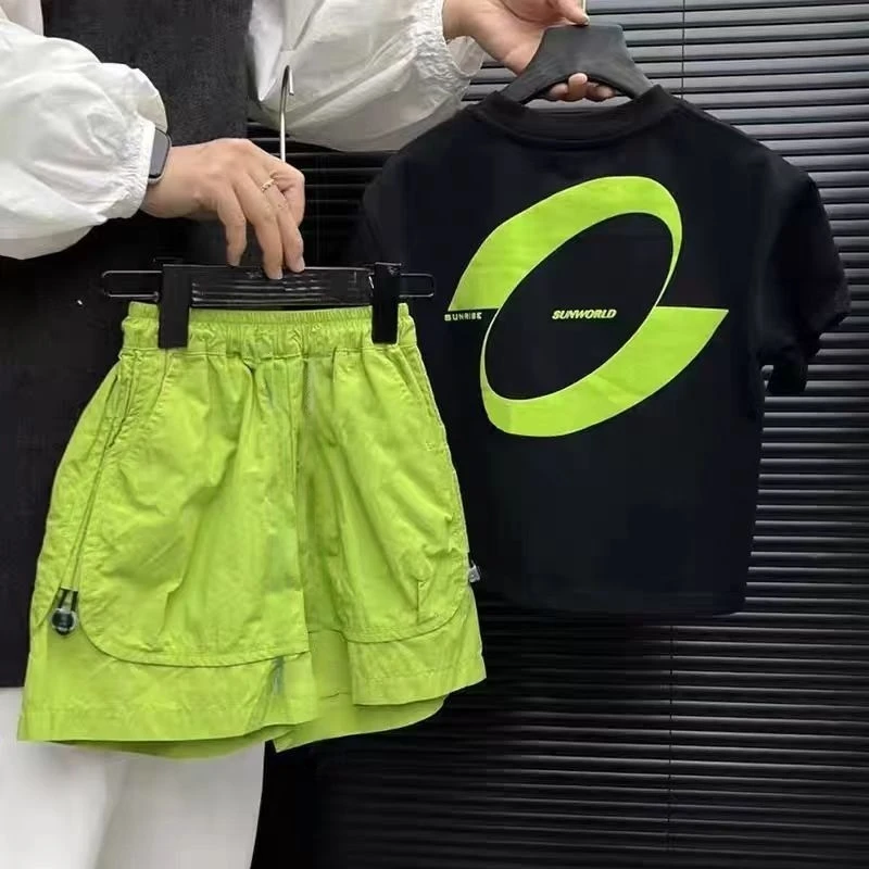 男童夏款套装男童工装裤夏装新款薄款短袖短裤帅气时髦童装男童