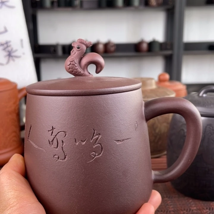 紫砂茶杯宜兴原矿紫砂盖杯微瑕