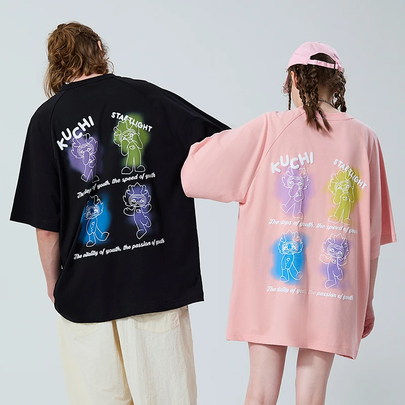 JDR日系潮流卡通动漫印花短袖T恤男女时尚宽松情侣夏季短t半袖