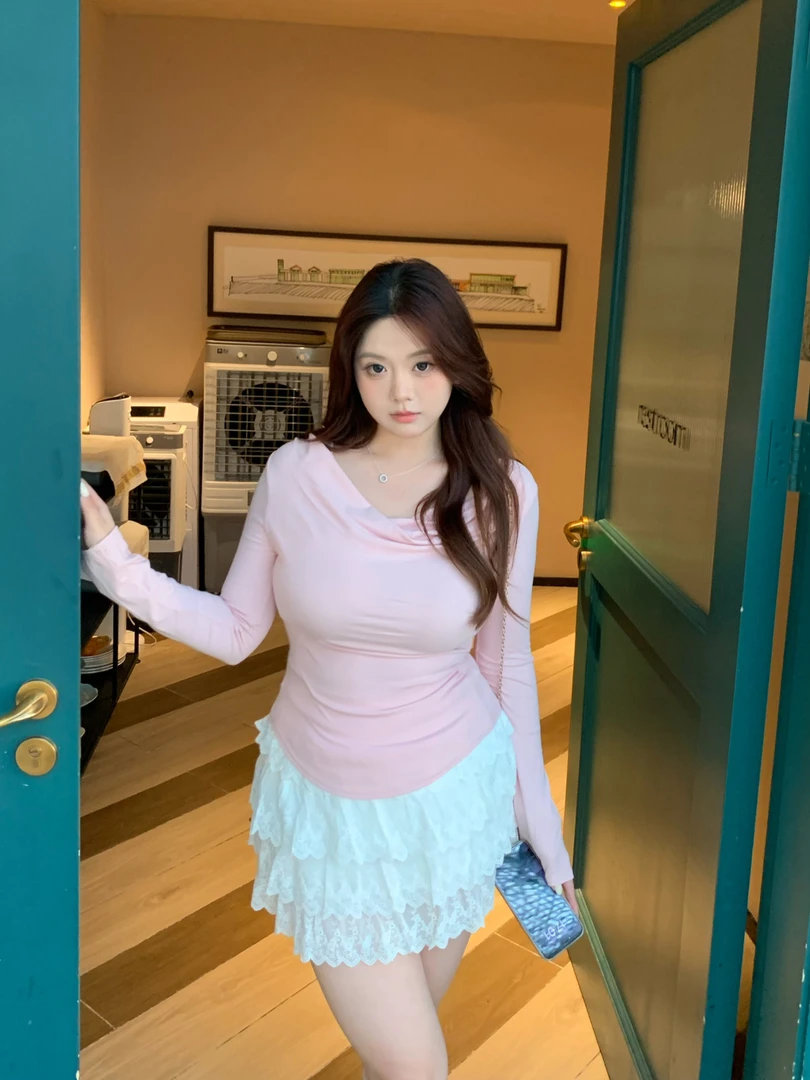 【Yez1】“荡领t” 纯欲微胖显身材长袖修身显瘦纯欲风