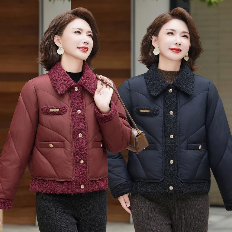 中老年女装中老年红色小香风棉服洋气妈妈装棉衣秋冬