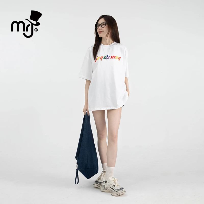 MRJ周杰伦原创品牌【彩虹】牙刷字母情侣纯棉休闲夏季圆领宽松透气