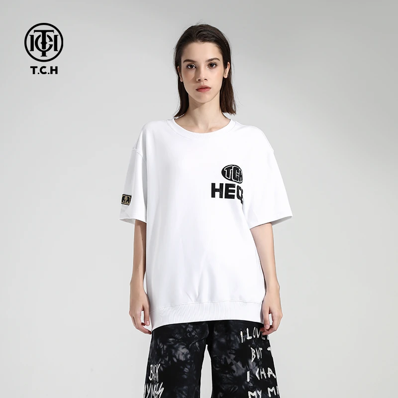 TCH服饰店播-潮牌左右手烫钻白色T恤T21110C6272