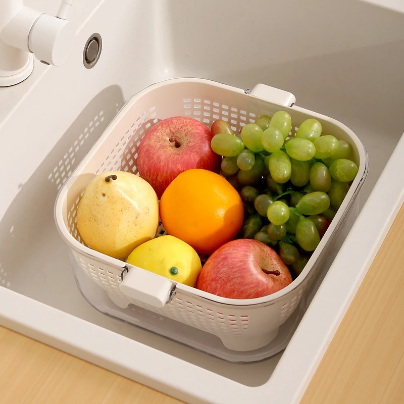 升级双层沥水篮家用蔬菜水果收纳洗菜盆子厨房洗菜池多功能菜篮子