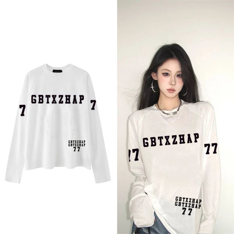 【ZHAP】新款早秋款长袖t恤上衣女白色爆款春秋款通勤高街显瘦chic