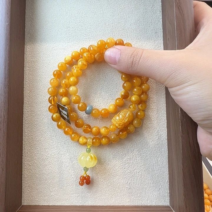 蜜蜡未镶嵌手链7.6mm蜜蜡手串