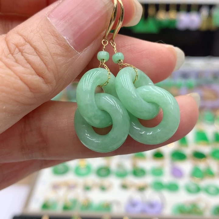 礼***花翡翠18K金镶嵌耳饰