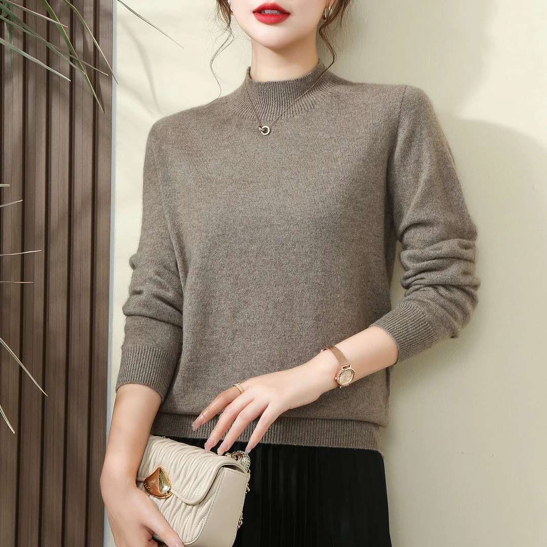 无缝半高领纯色打底羊绒衫40081