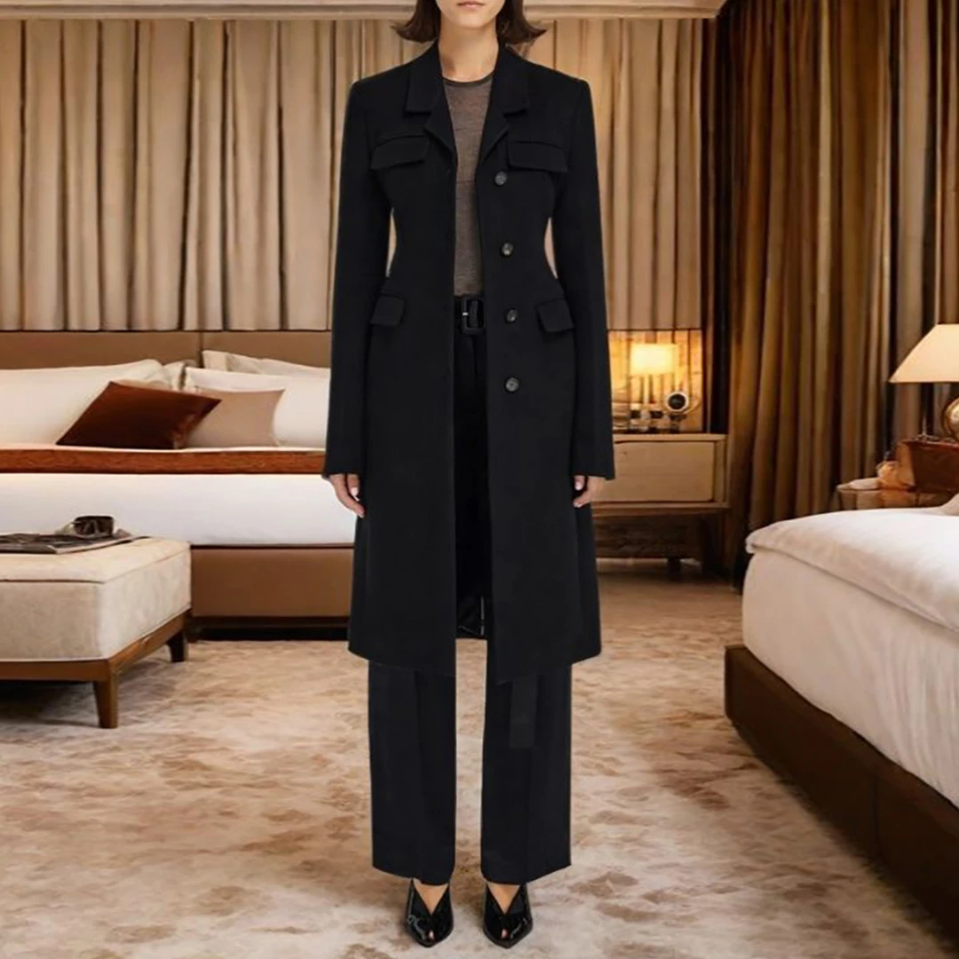 高级感收腰显瘦黑色加厚毛呢外套女2025新款冬装今年流行呢子大衣