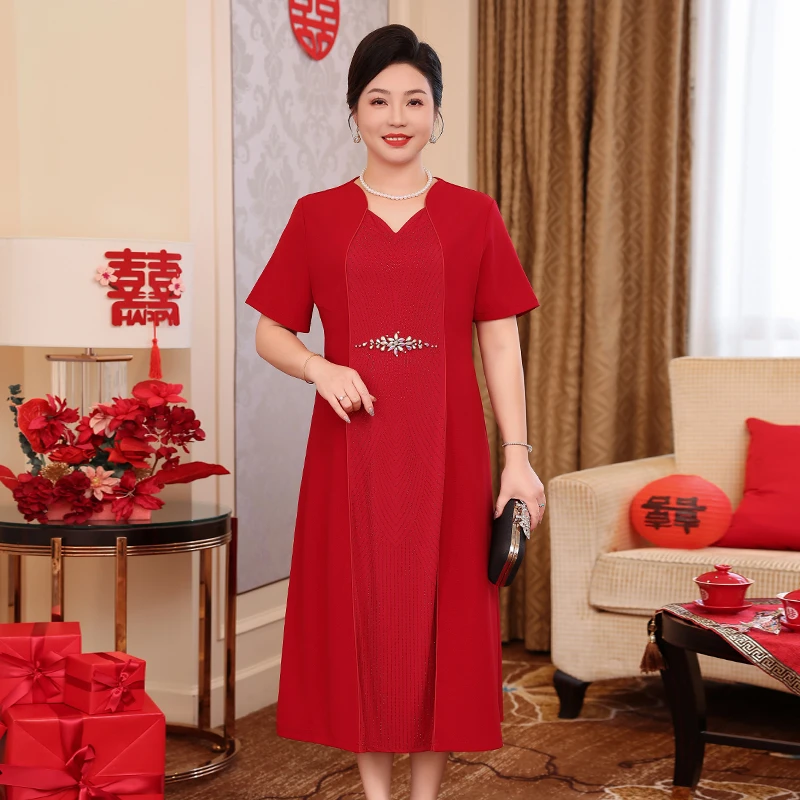 年轻喜婆婆高端礼服连衣裙喜服喜妈妈嫁女儿送岳母丈母娘结婚裙子