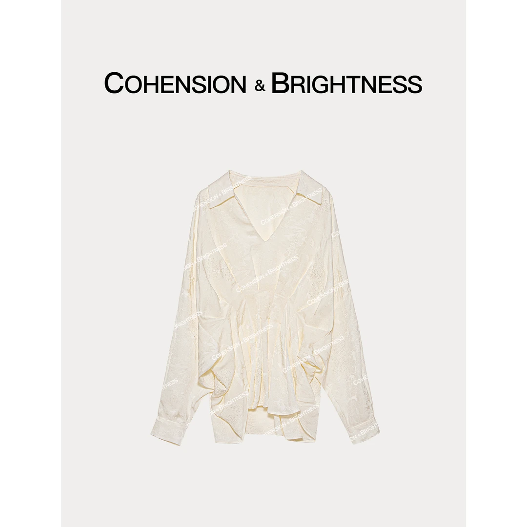 凝慧真的好【月牙泉边】新中式V领钉珠刺绣褶皱衬衫汉服