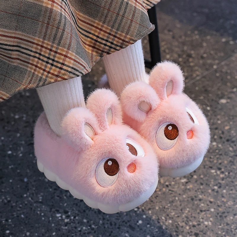 2025新款冬季儿童棉拖鞋男女童包跟保暖加绒亲子居家厚底毛毛棉鞋