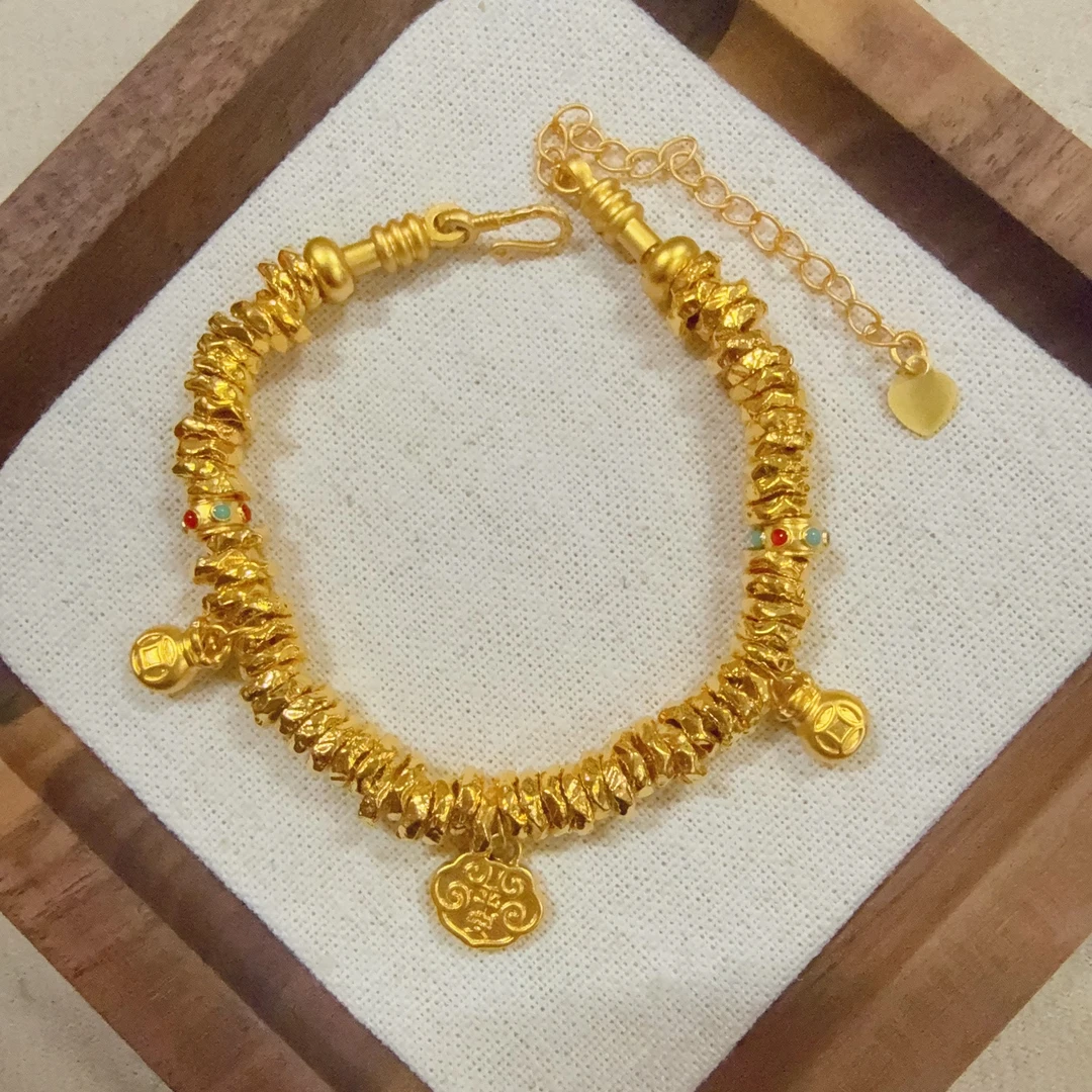 【足金如意福袋盘缠手串】卡 6mm（配合金链）