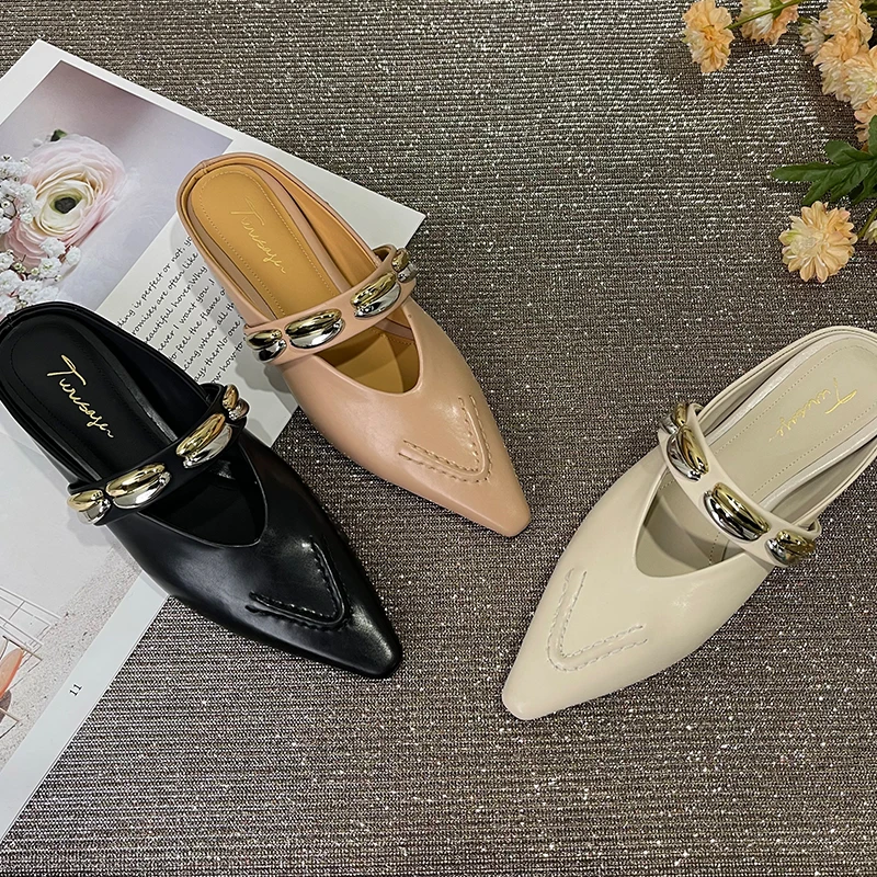 TROWSAGE/牛皮/4cm/尖头浅口单鞋粗跟凉鞋拖鞋外穿百搭女鞋25D340