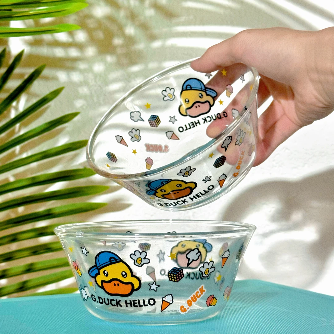 媚家联名款可爱贴花玻璃家用大碗800ml大容量居家沙拉碗汤碗