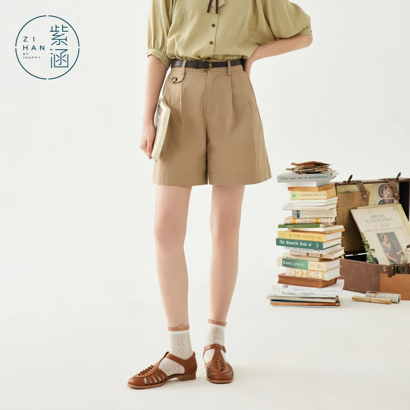 紫涵工装五分裤夏季A字廓形高腰短裤赠腰带Z4Z03BS141