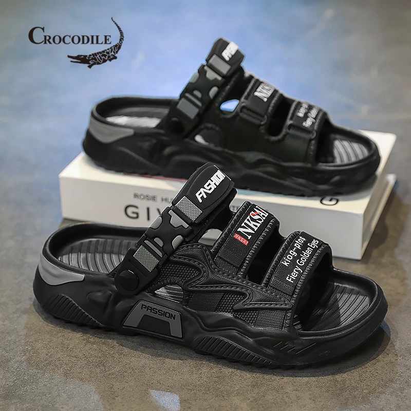 鳄鱼恤凉鞋男夏季2025新款厚底踩屎感爆款沙滩鞋男士外穿防滑凉拖