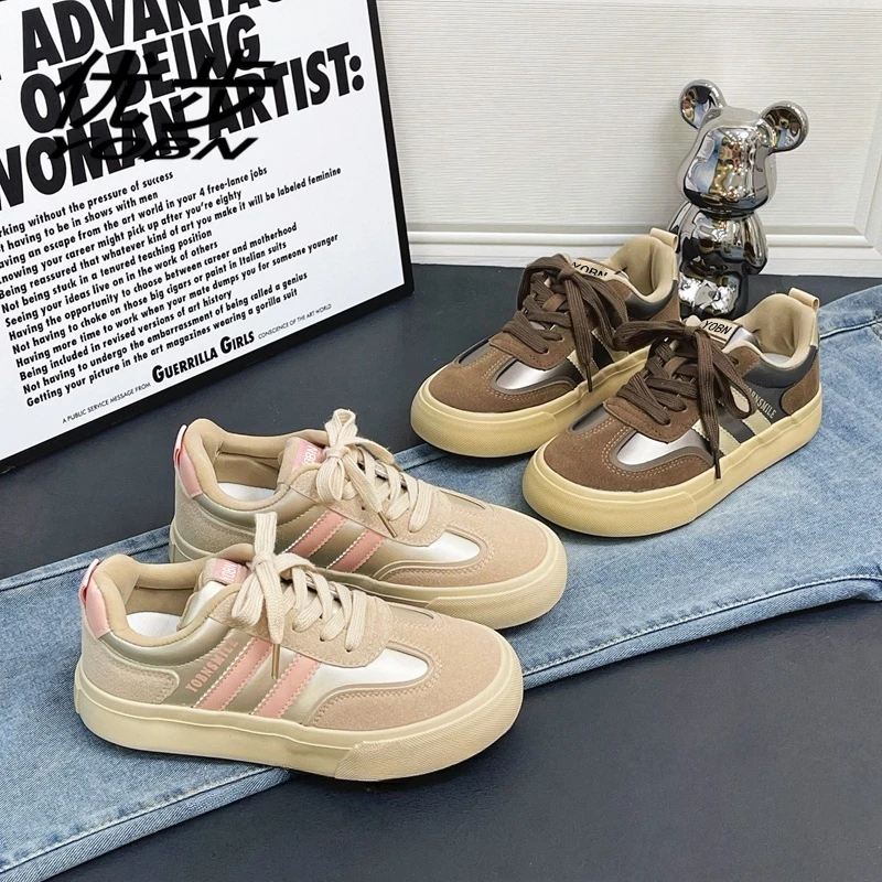 德训鞋女潮鞋2025港风低帮复古系带休闲鞋女ins厚底板鞋 1252