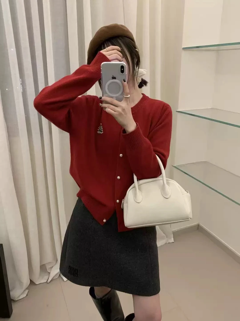 9218韩版网红小香风圣诞树毛针织衫秋冬针织圆领慵懒风刺绣长袖