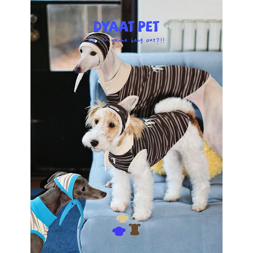 DYAAT PET 宠物春夏可爱狗狗刺绣图案高领条纹头巾背心