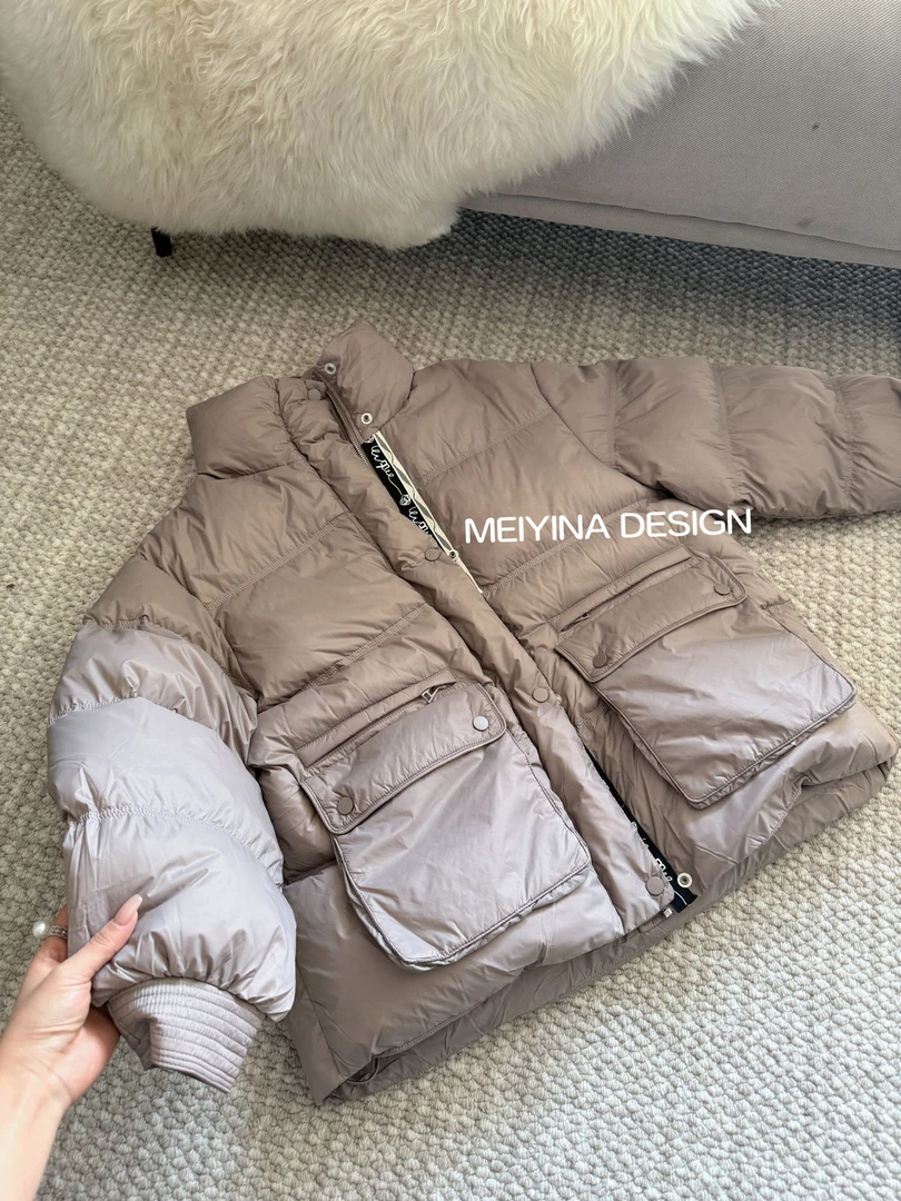 MEIYINA定制 90白鸭绒一手长休闲大口袋羽绒服