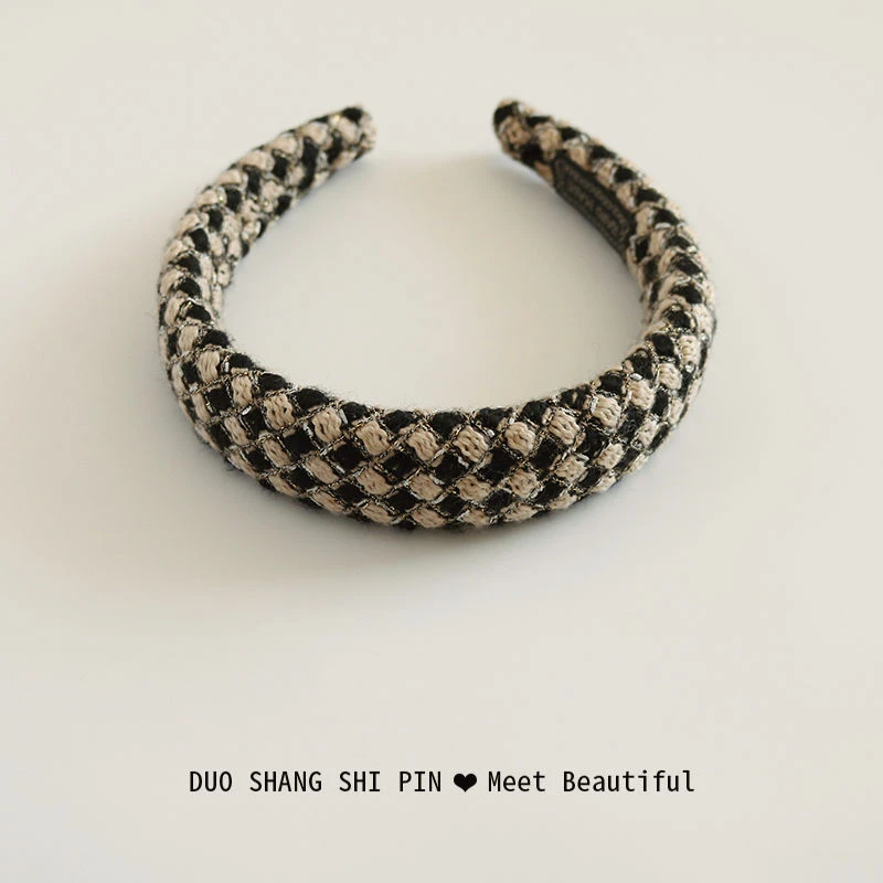 千鸟格纹复古发箍女高颅顶显脸小宽边压发头箍发卡头饰新发饰