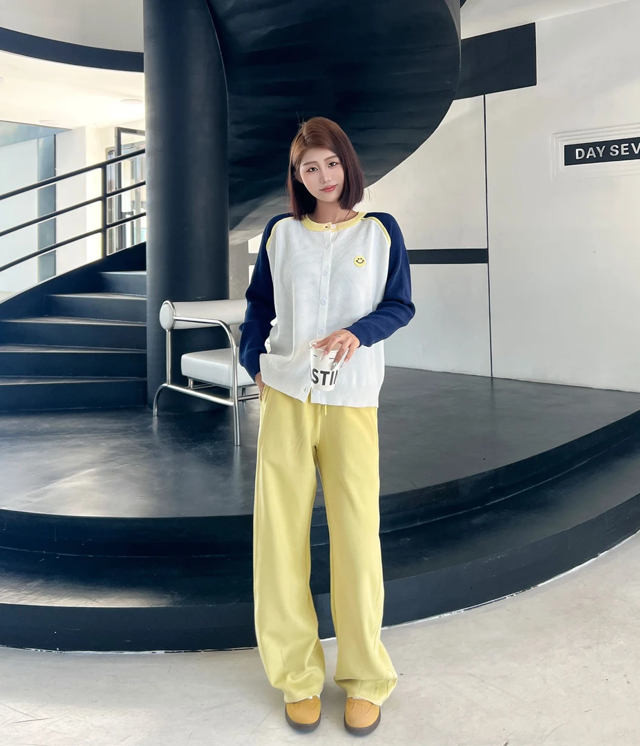 毛小衣针织春秋显瘦宽松百搭休闲时尚百搭秋季撞色圆领慵懒风9022