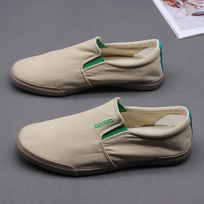 男休闲鞋春夏季新款一脚蹬帆布鞋男士套脚软底透气男鞋百搭平板鞋