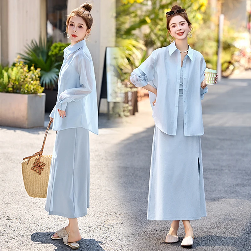 法式甜美吊带连衣裙新中式防晒衬衫套装女夏季今年流行漂亮套装裙