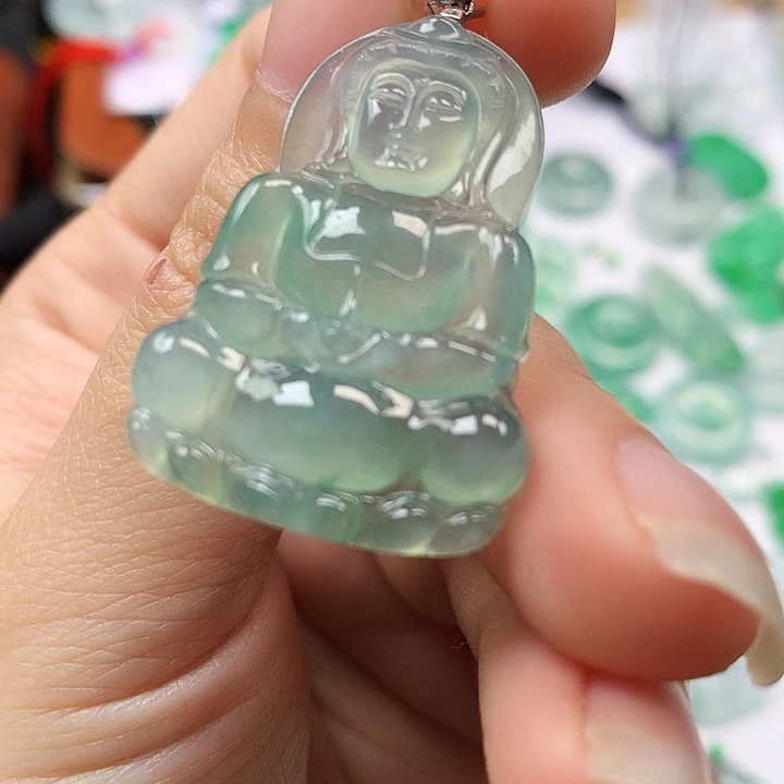 翡翠吊坠(不含链)18K金镶嵌观音