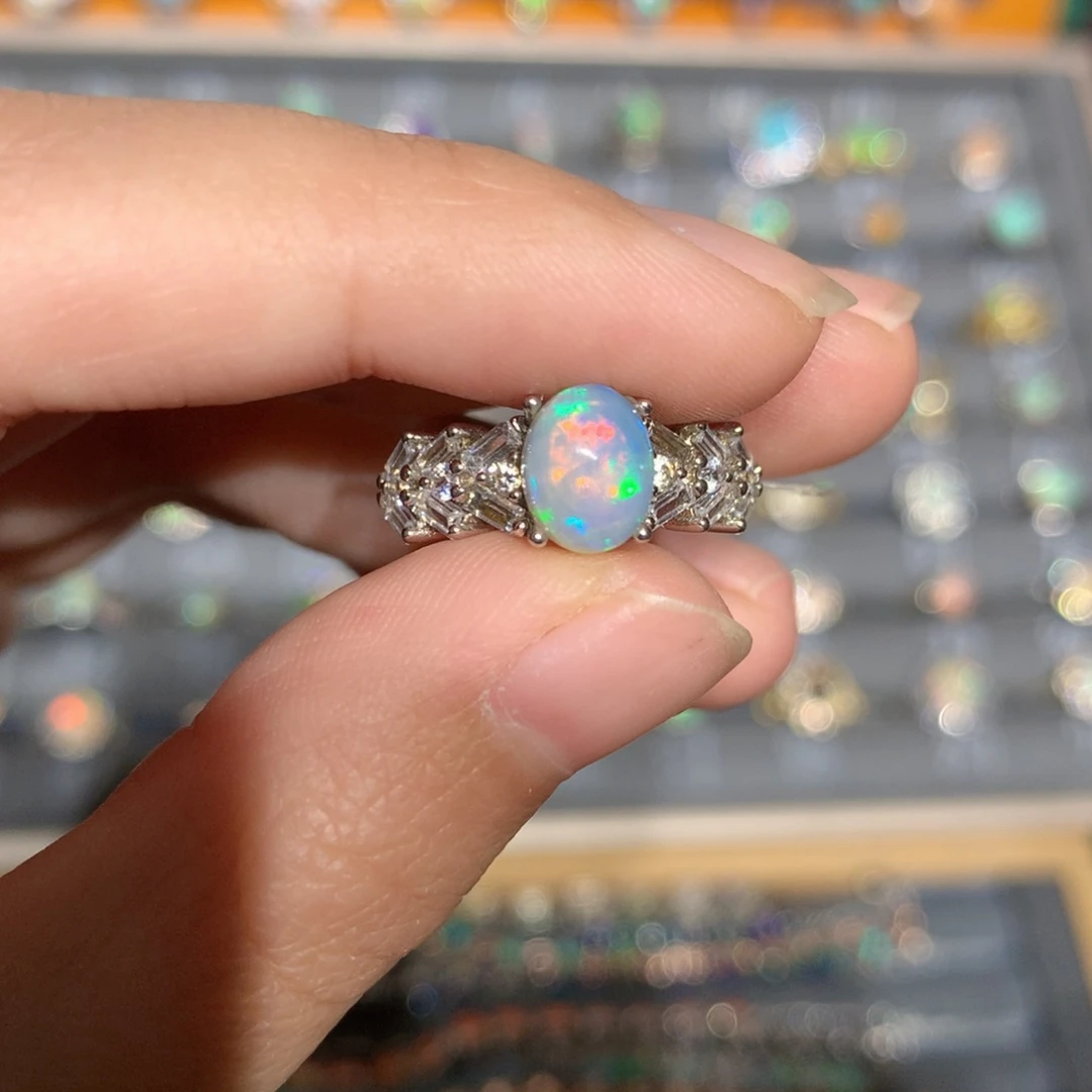 银S925镶嵌欧泊欧泊戒指y